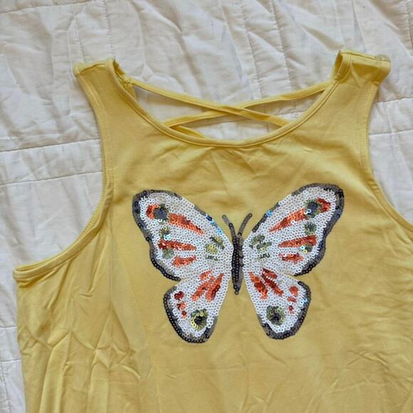Rumi + Ryder girls size 12 14 Butter yellow sequin butterfly racer back rayon - Picture 3 of 7